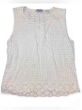 VTG 100% Cotton Basic Editions White Knit Crochet Tank Top Cottagecore USA Small
